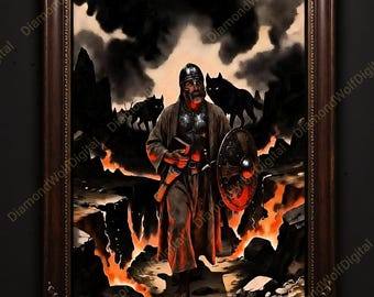 Pilgrim's Progress - Valley of Shadow of Death with Wolves - Perilous Faith Journey Digital Art Download Print