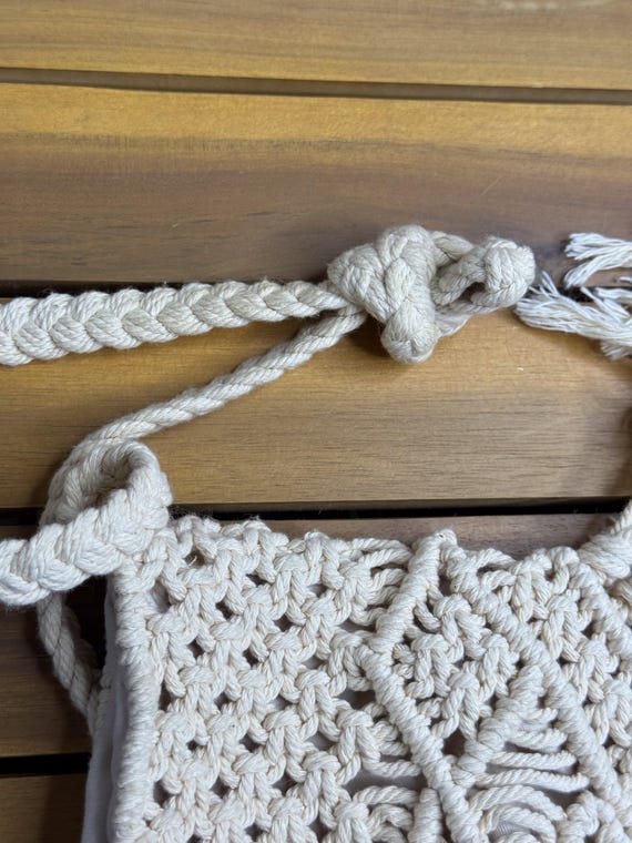 Handmade Neutral Macrame Drawstring Bag, Cotton F… - image 6