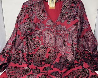 Coldwater Creek Burnout Velvet Paisley Jacket – Burgundy Boho Blazer Size S