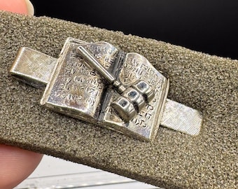 Vintage Silver Tone Gavel Tie Clip | Law Book Courtroom Mens Accessory