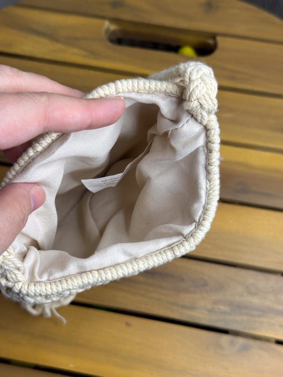 Handmade Neutral Macrame Drawstring Bag, Cotton F… - image 5
