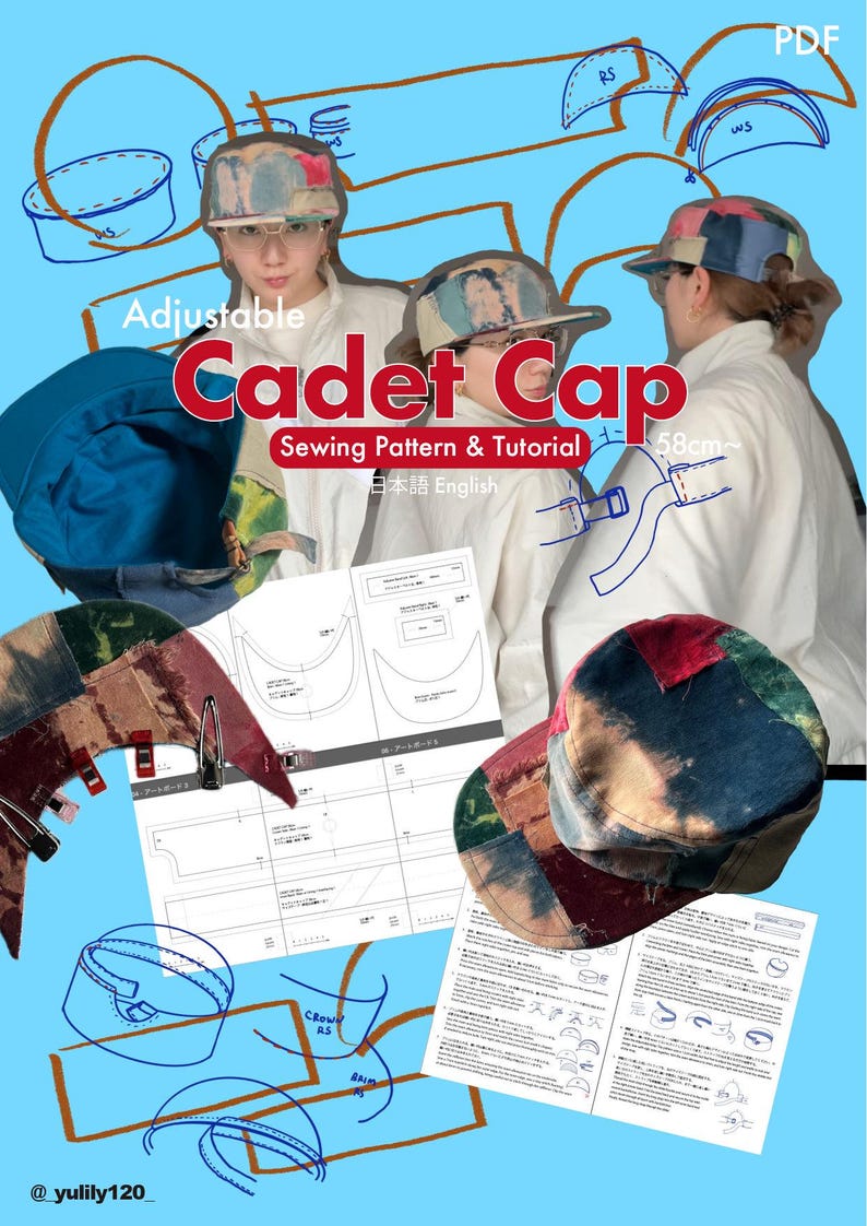 Cadet Cap Sewing Pattern & Tutorial PDF | Adjustable | Unisex | English ...