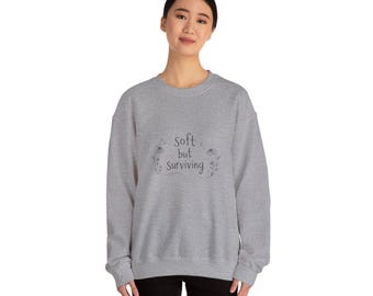 Zacht maar duurzaam sweatshirt | Minimale bloemen geestelijke gezondheid ronde hals, gezellig moedercadeau, subtiele zelfzorgkleding