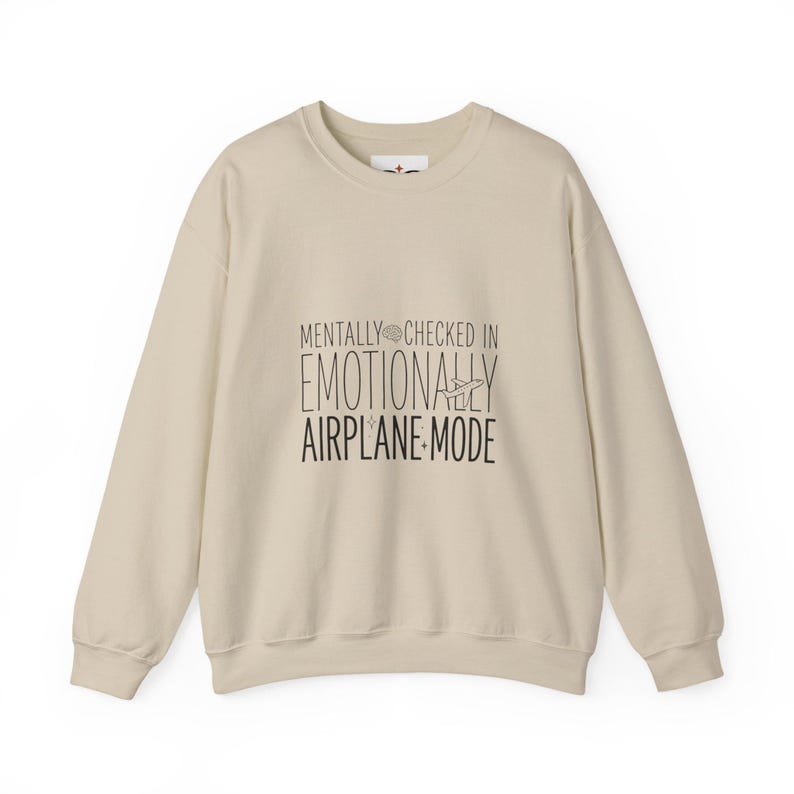 Sweater met ronde hals in vliegtuigmodus | Geestelijke gezondheid Humor, angstig maar functionerend, retro golvende minimalistische afbeelding afbeelding 4
