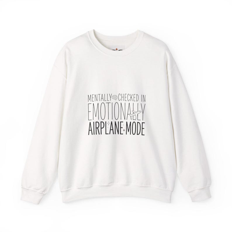 Sweater met ronde hals in vliegtuigmodus | Geestelijke gezondheid Humor, angstig maar functionerend, retro golvende minimalistische afbeelding afbeelding 2