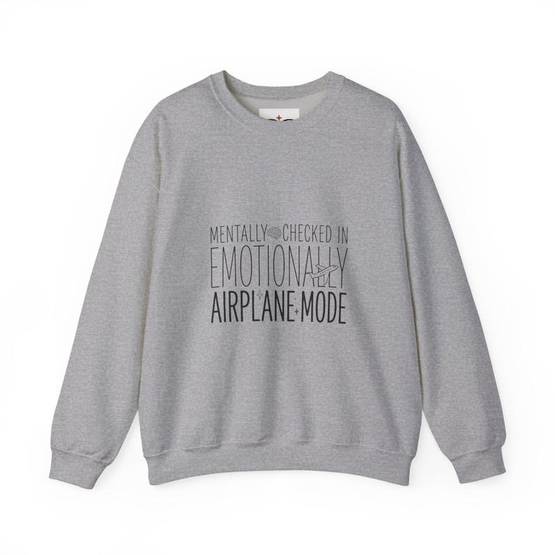 Sweater met ronde hals in vliegtuigmodus | Geestelijke gezondheid Humor, angstig maar functionerend, retro golvende minimalistische afbeelding afbeelding 7