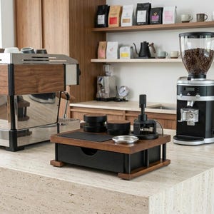 Massivholz Espresso Stampfer – Kaffee Bar Organizer für Stampfer, Siebträger, WDT-Werkzeug