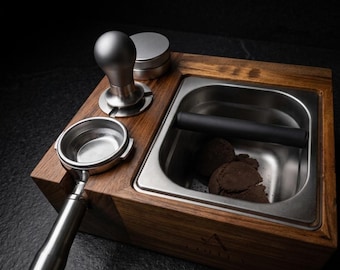 Wooden Espresso Tamping Station, Coffee Knock Box and Portafilter Organizer for 51mm 58mm