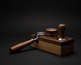 3-Lug Bottomless Portafilter with Walnut Wood Handle - Compatible with Tamping Stations