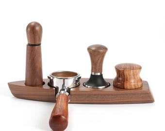 Walnut Espresso Tamping Station | Tamper Holder | Portafilter Organizer