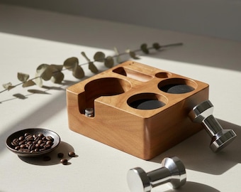 Solid Wood Espresso Tamping Station – Barista Organizer