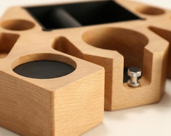 Walnut Tamping Station - Espresso Organizer for 51mm, 53mm, and 58mm Portafilters