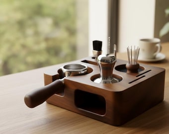 Solid Walnut Espresso Tamping Station | Universal Barista Tool Organizer | Coffee Bar Accessory