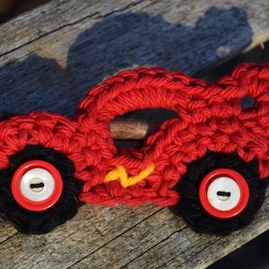 Crochet Applique - LIGHTENING fast RACE CAR