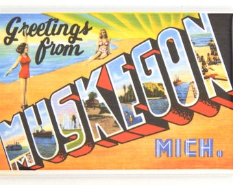 Greetings from Muskegon Michigan Fridge Magnet "style A"