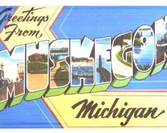 Greetings from Muskegon Michigan Fridge Magnet "style B"