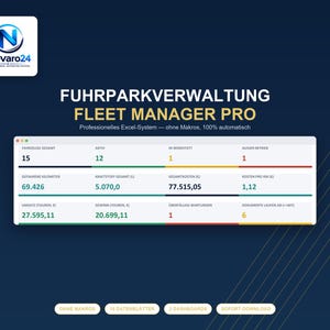 Fleet Manager PRO, Excel per la gestione della flotta, veicoli, conducenti, carburante, manutenzione, costi e dashboard.