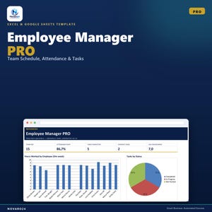 Employee Manager PRO Excel Template | Team Schedule, Attendance & Task Tracker | Daily Staff Management Dashboard