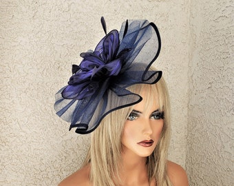 navy blue fascinator Kentucky derby hat navy blue  church hat