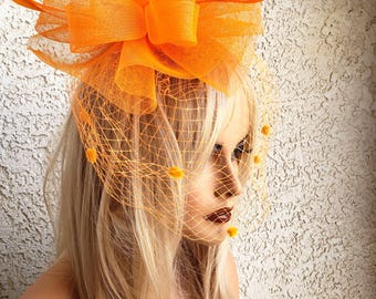 Orange Fascinator Large English Saucer Wedding Tea Fancy  display picture 3