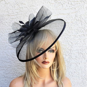Black Veil Fascinator Derby Hat Hair Sinamay Feather 