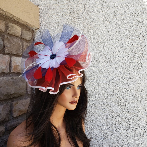 red white blue fascinator