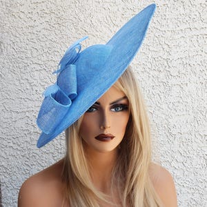 Light Blue Sinamay Fascinator - Feather Headband