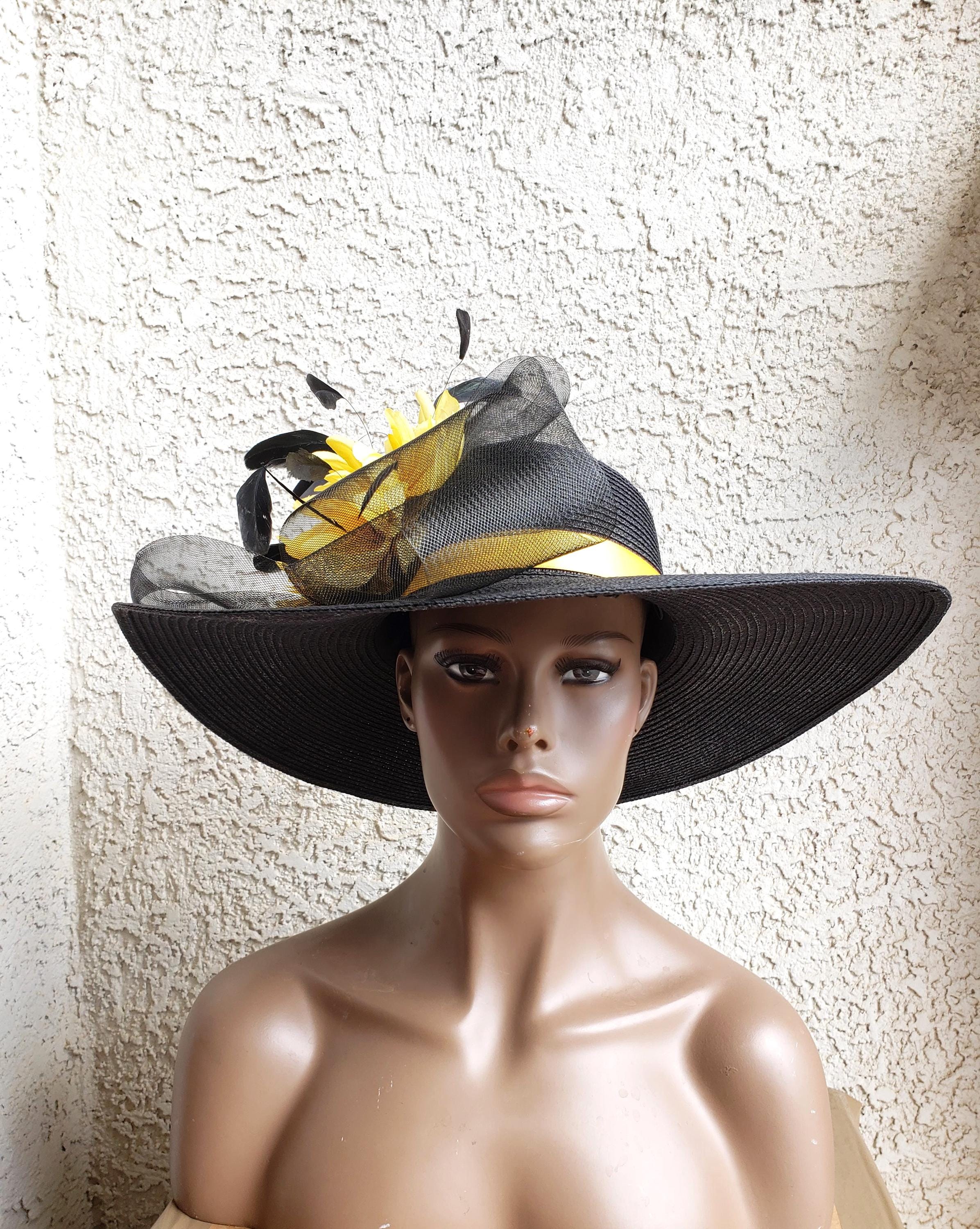 Yellow and Black Statement Disc Fascinator Hat - Women Accessories Yellow and Black Fascinator - Etsy UK main image 4