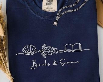 Bücher und Sommer Shirt, Küstenbuch Liebhaber Shirt, Strand Leser Shirt, Ozean Lese Shirt, Bücherwurm T-Shirt, Buchclub Strand Shirt