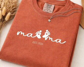Comfort Colors® Benutzerdefinierte Mama Shirt, Mama Est T-Shirt, personalisiertes Mama Geschenk, individuelles Geschenk für Mama, Muttertagsshirt, Mama Shirt, Geschenk Shirt