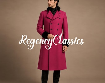 Victoriaanse roze wollen regenjas: gothic steampunk trouwjurk, middeleeuws kostuum, trenchcoat