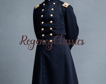 Marineblauwe geklede jas Civil War Officer Union: Victoriaans militair uniform, gotisch commandantjack