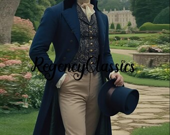 Regency Jane Austen's Frock Coat, Navy Blue Wool Steampunk Costume, Victorian Gentleman Formal Coat