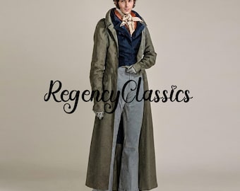Regency grijze wollen overjas: 18e-eeuwse Victoriaanse herenjas, koloniale steampunk-geklede jas