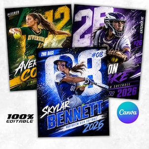 Softball Posters Canva Templates, Softball Senior Banner, Softball Team Custom Posters, Softball Background, Red Baseball Card, Memory Mates