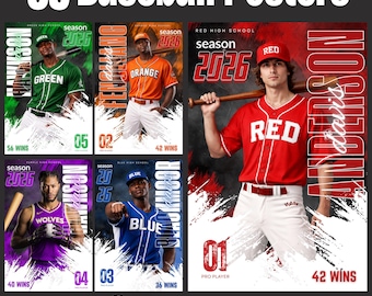 Modelli per poster di baseball, striscione per senior di baseball, striscione per squadra di softball, sfondo di baseball, figurina di baseball rossa, sfondo di baseball su Canvas