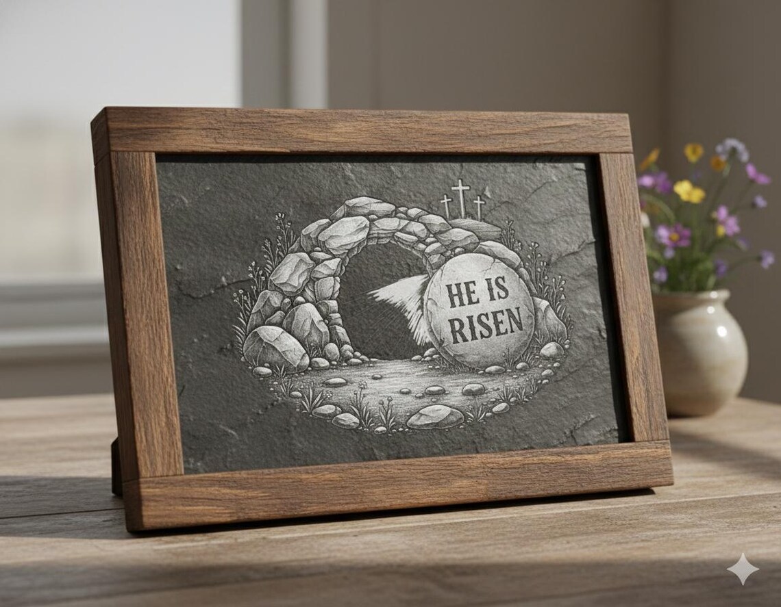 He is Risen - Easter Slate Engraving Design (PNG 300 DPI) - Etsy