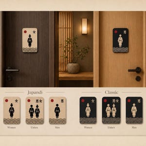 Japanisches WC-Schild im Onsen-Stil | Mann, Frau oder Unisex | Japandi Japanese Badezimmerschild, 3D-gedruckt