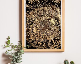 Gothic Animal Stag Skull Skeleton Illustration Art Print A4