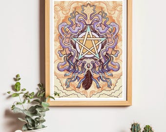 Air Element Pentacle Witches Way Oracle Card Illustration Print A4