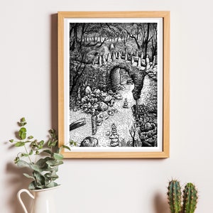Fantasy Woodland Forest Fairytale Landscape Illustration Art Print A4
