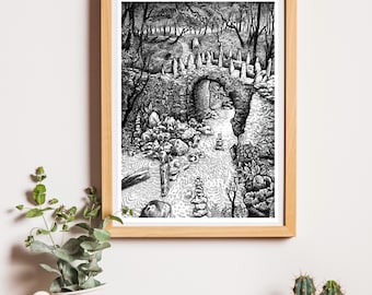 Fantasy Woodland Forest Fairytale Landscape Illustration Art Print A4