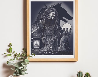 Mystic Woman Fortune Teller Illustration Art Print A4