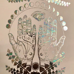 Palmistry Illustration Print in Petrol Foil A4