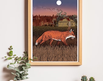 Red Fox Lenormand Oracle Illustration Fine Art Print A4