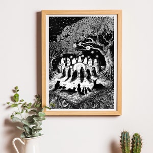 Spirit Animals Stone Circle Solstice A4 Illustration Print