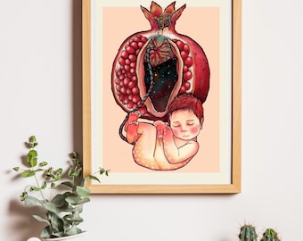 Pregnancy Newborn Fruits of Labour Illustration Art Print A4
