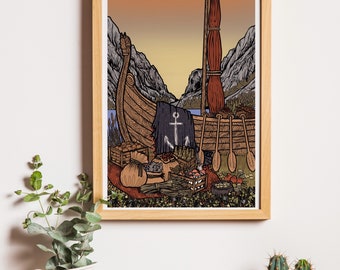 The Anchor Sail Boat Viking Ship Lenormand Tarot Oracle Illustration Print A4