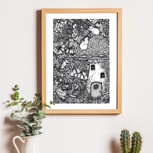 Otoño cuento de hadas Casa de setas Cottagecore Ilustración Impresión A4