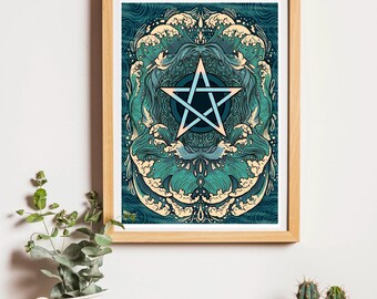 Water Element Pentacle Witches Way Oracle Card Illustration Print A4